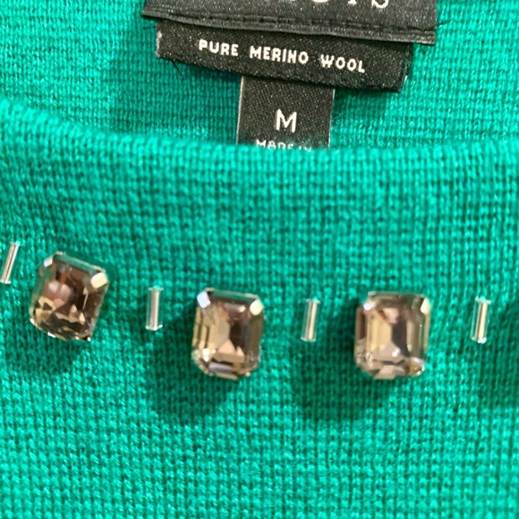 Talbots | Green Blue Color Block Merino Wool Short Sleeve Sweater Embellished M - Picture 3 of 5